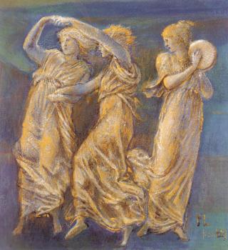 Three Female Figures Dancing And Playing